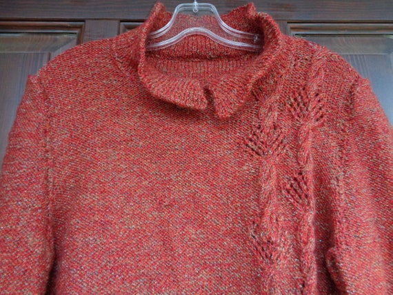 Vintage hand knitted sweater; Brick color sweater… - image 2