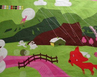 高さ27インチ x 幅48インチのコットンカーテン。動物柄の子供部屋用