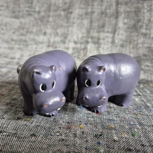 Vintage hand painted Purple Hippo shaped cabinet knobs, 2 Pcs kids drawer knobs