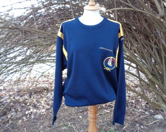 Paul & Shark Ocean Racing Sweater made in Italy; Navy Blue 60% Wool Sweater with Yellow Accents; Unisex Pullover size M/L; Vintage Sweater
