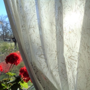 H71"x W57" Vintage curtain with Meadow Print NIITTY; Off White Cotton Curtain with White Print; Scandinavian Curtain