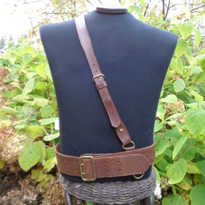 Vintage officer&#39;s belt size 105cm for 30&quot;- 38&quot;, Dark brown genuine leather belt
