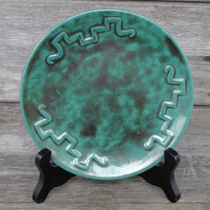 Swedish vintage pottery Upsala Ekeby plate ~7"/ 17 cm Sea Green & Black ceramic plate made in Sweden