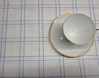 Square tablecloth 58" White & Blue Cotton / Linen checkered table cloth