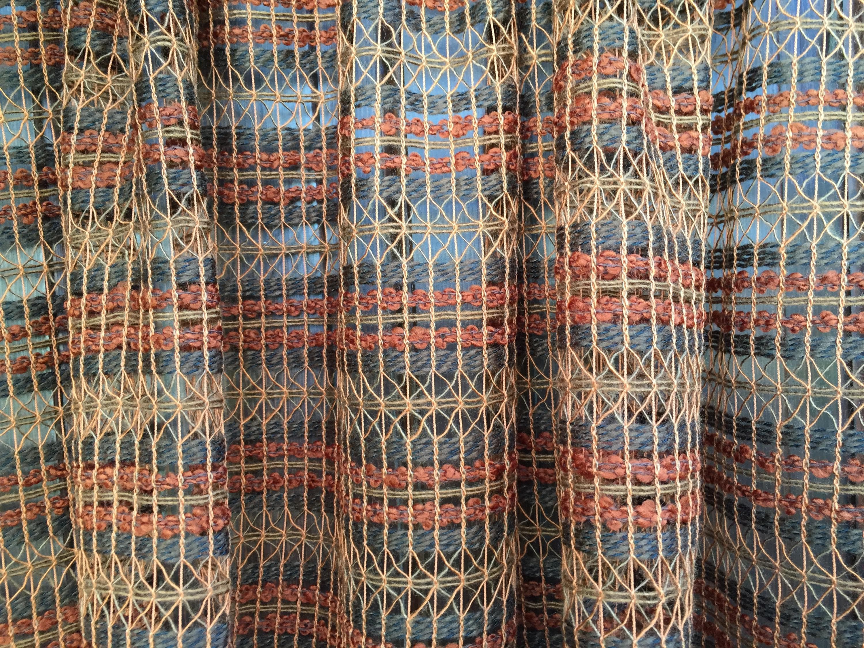 Mid Century Scandinavian vintage net curtain W57"x 87" Brown loosely woven fabric curtain