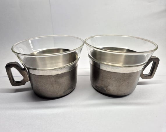 Pair of Svenskt Tenn Pewter Cups With Feuerfest Saale-glas (DDR