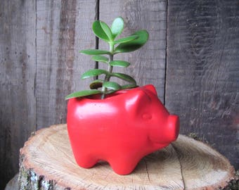 Vintage ceramic red pig planter