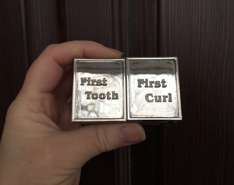 Vintage metal box, First Tooth & First Curl saving bank - train carriage