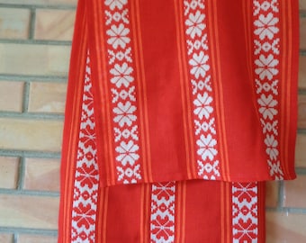 Swedish vintage table runner 16.5"x 61" Red &White woven pattern table runner; Christmas table runner