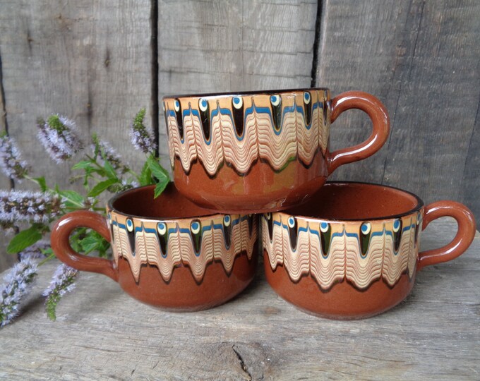ONE Vintage Pottery Cup Traditional Brown Ceramic Cup With Etsy