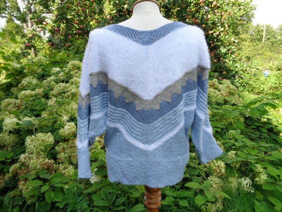 80s Vintage Knitwear Light Blue Sweater; Bat Slee… - image 3