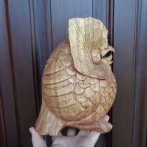 Vintage Handgeschnitzte Holz Eule H8&quot;/ 20cm; Natur Holz Eule Figur; Holzskulptur; Geschnitzte Holzdekoration, große Holzeule