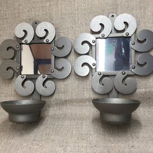 Pair of wall candle holders sconces with mirrors, Tealight sconces, wall decor