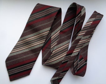 70s Vintage Necktie; Setura Diolen Necktie; Burgundy, Black & Gray Striped Necktie; Narrow Necktie; Retro Tie; Classic Stripe Diagonal Tie