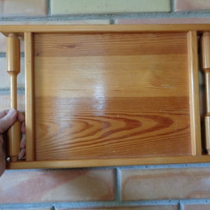 Swedish Vintage Serving Tray with Turned Wood Handles; Wooden Tray; Scandinavian Vintage Tray 10&quot;x 16&quot;