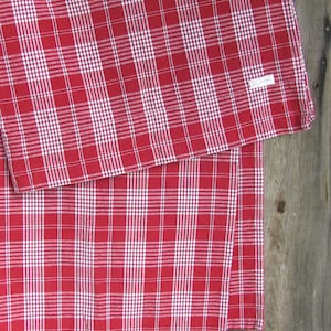 Vintage Curtain H63&quot;x W45&quot; Woven Cotton Curtain Panel; DARK Red & White Plaid Curtain; Dark Red Rod Pocket Curtain; Cottage Chic Curtain