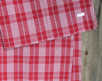 Vintage Curtain H63"x W45" Woven Cotton Curtain Panel; DARK Red & White Plaid Curtain; Dark Red Rod Pocket Curtain; Cottage Chic Curtain