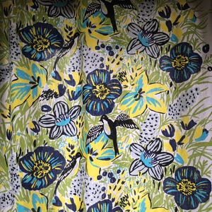 Vintage kitchen curtain with plants & birds W57&quot;x H60&quot; or custom size