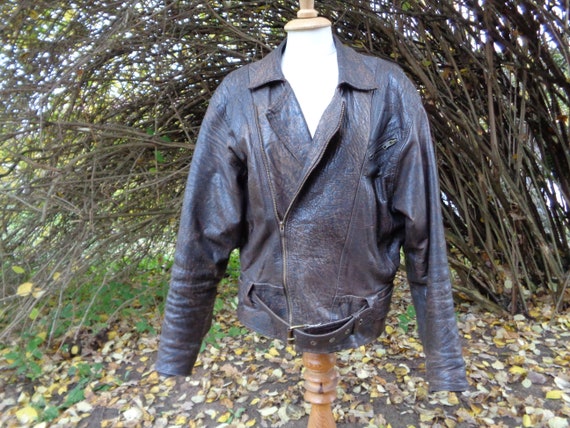 Vintage Jacket; Dark Brown Leather Moto Jacket; Real Leather 