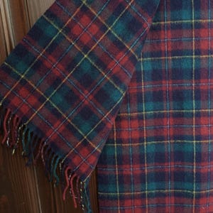 Vintage Plaid Wool Scarf size 12.5"x 68"