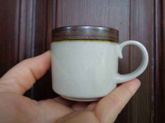 ARABIA Finland small coffee cup vol 140ml; Putty gray with brown rim demitasse