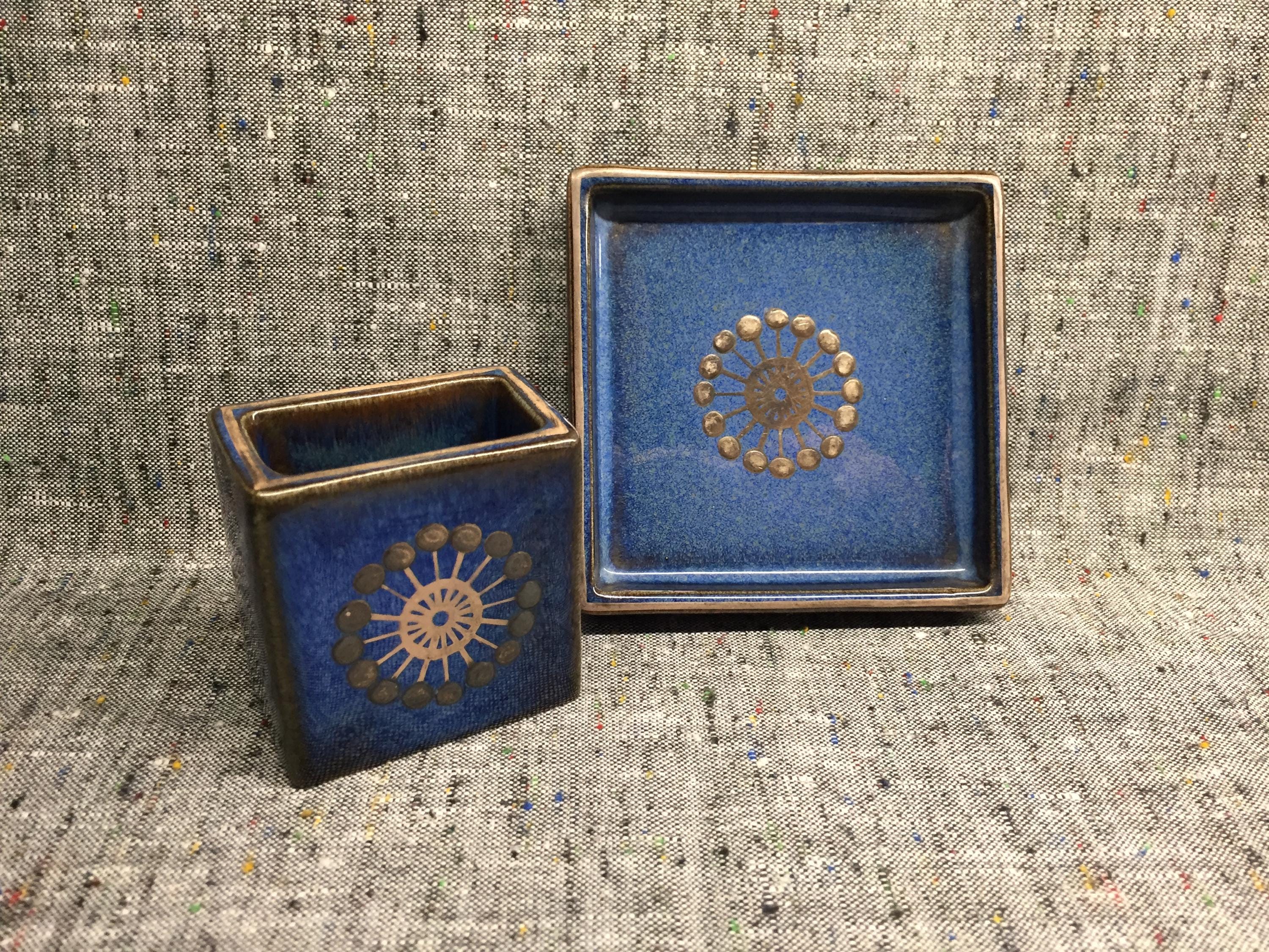 Gustavsberg Ceramic Set Made in Sweden, Blue Ashtray & Match