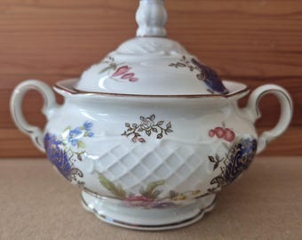 Azucarero de porcelana alemana vintage con tapa, de Zeh Scherzer Bavaria.