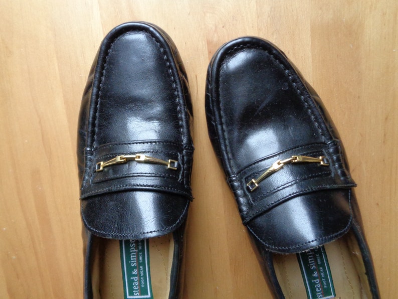 Vintage Leather Shoes Stead & Simpson Shoes Black Loafers | Etsy