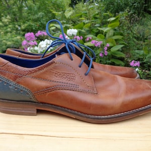 Bugatti Vintage Oxford Shoes; Brown leather shoes size 41, US8 Cinnamon Brown & Teal Brogue Shoes