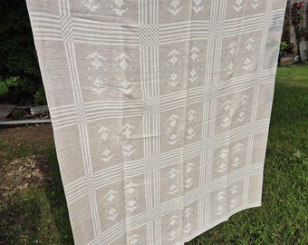 Vintage linen tablecloth 48"x 55" Reversible rustic tablecloth