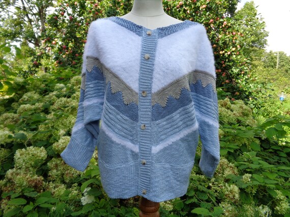 80s Vintage Knitwear Light Blue Sweater; Bat Slee… - image 2