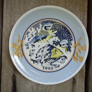 Vintage Porcelain Plate with Birds; Bjorn Gidstam JUL 1980 Plate; Royal Tettau Germany Wall Hanging Plate with Titmouse Birds; Wall Decor