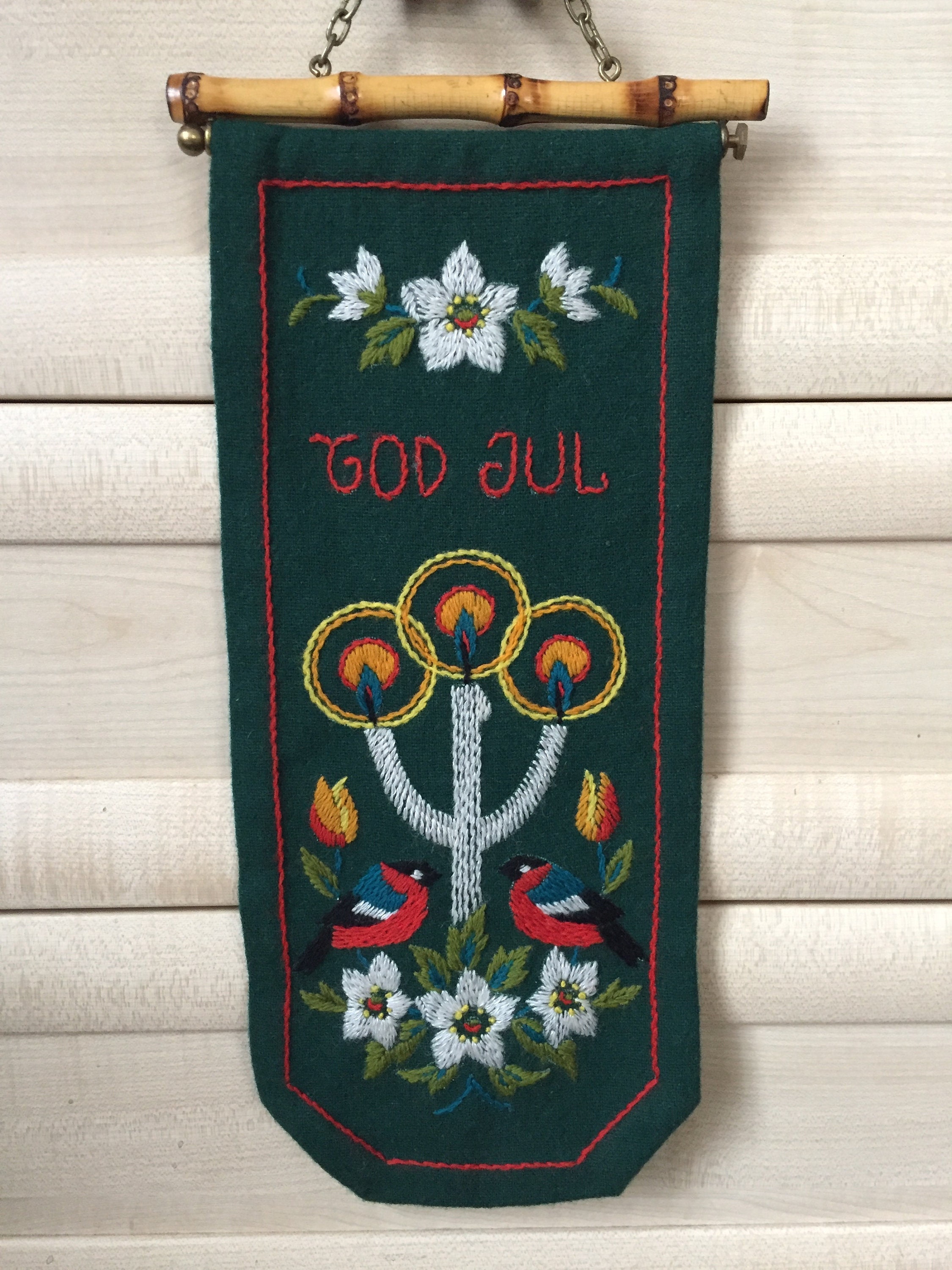 Swedish Vintage GOD JUL Wall Hanging Embroidery ~7 Swedish Vintage GOD JUL Wall Hanging Embroidery ~7