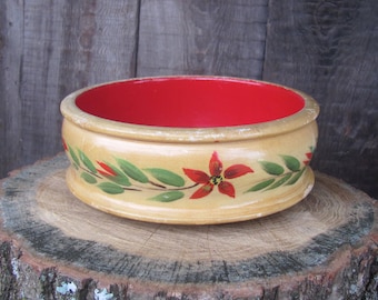 Antique Hand Painted Wooden Bowl with Floral motif dia 7"/ 18cm Swedish Vintage Turned Wood Bowl; Rustic Home Decor / Kitchen Decor