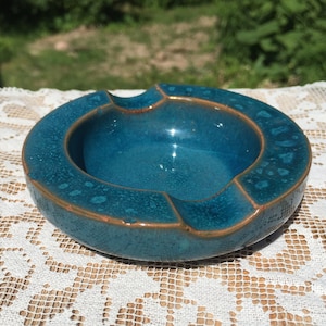 Swedish vintage Mid Century ceramic ashtray bowl dia ~4&quot;/ 10cm; Teal signed studio pottery ashtray
