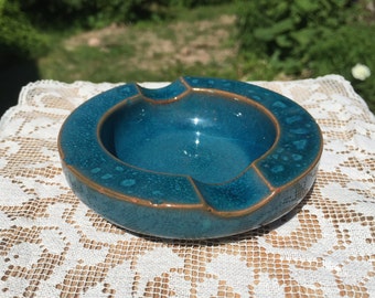 Swedish vintage Mid Century ceramic ashtray bowl dia ~4"/ 10cm; Teal signed studio pottery ashtray