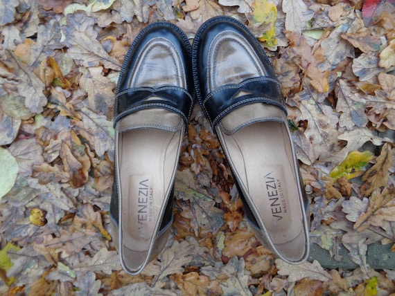 Vintage Shoes, VENEZIA Shoes Made in Italy, Bi-color Black Vintage Shoes, VENEZIA Shoes Made in Italy, Bi-color Black