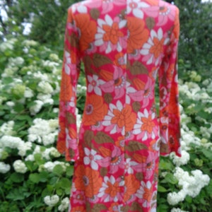 70s Swedish Vintage Dress Vivid Floral Motif Boho Dress Pink & Orange Mini Dress Size XS, S Swedish Design JANSTORP Dress, Jersey Dress image 4