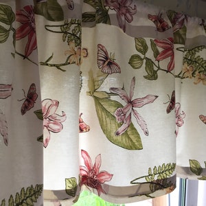 Vintage kitchen curtain with Tropical Flowers & Butterflies H19&quot; x W112&quot;