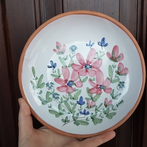 Swedish vintage pottery Olof Larsson LAHOLM Sweden plate with Hand Painted Flowers made in Sweden dia 8.5"/ 22cm