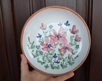 Swedish vintage pottery Olof Larsson LAHOLM Sweden plate with Hand Painted Flowers made in Sweden dia 8.5"/ 22cm
