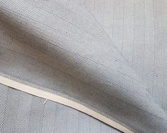 Unused Vintage Herringbone Cotton Fabric, Light Gray Heavyweight Upholstery Cotton