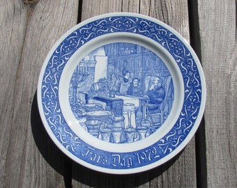 Rörstrand Sweden Plate FARS DAG 1972; Rorstrand Porcelain Plate Wall Decor; Swedish Vintage Blue & White Wall Plate; Father's Day Gift