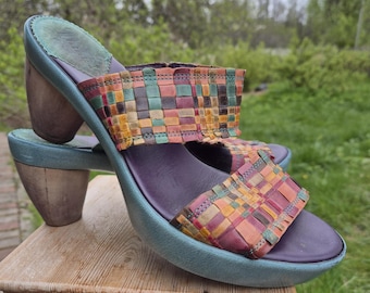 Think! Vintage Heel & Platform Mules size 39, Multicolor Leather Backless Shoes