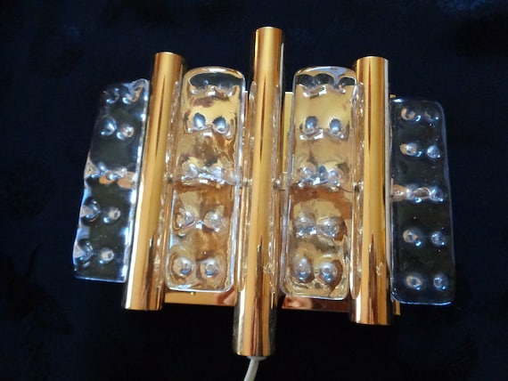 Scandinavian Vintage Sconce; Metal & Cast Glass Wall Lamp designed by Carl Fagerlund for Orrefors; Mid Century Modern Wall Lamp