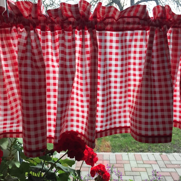 Vintage Red Kitchen Curtains - Etsy