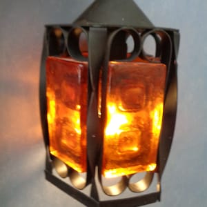 Swedish Vintage Pendant Lamp Elfwing Design Metal & Amber Glass Ceiling Lamp for European mains Brutalist Style Light image 1