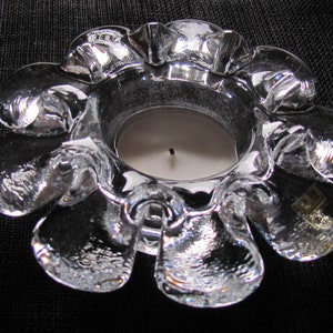 Vintage Kosta Sweden Tealight Holder KRINOLIN; Swedish Art Glass Tea Candle Holder; Clear Glass Flower Shape Candle Holder dia 4 1/2&quot;
