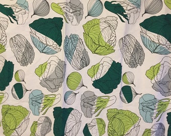 Kitchen curtain with vegetable print H48"x W50" White & Green cotton curtain
