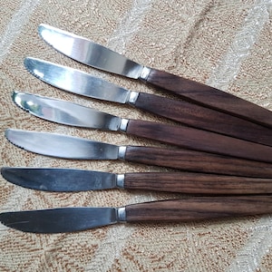 Set of 6 Swedish vintage Stainless steal fruit knives with Teak wood handles, Mid century Scandinavian knives L17cm